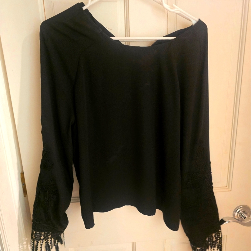 Chic Black Long Sleeve Top with Lace Details